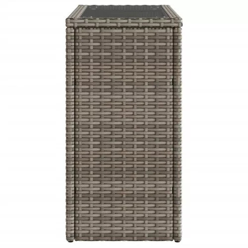  szürke polyrattan kerti kisasztal üveg lappal 58 x 27,5 x 55 cm