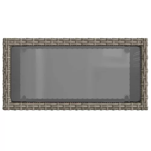  szürke polyrattan kerti kisasztal üveg lappal 58 x 27,5 x 55 cm
