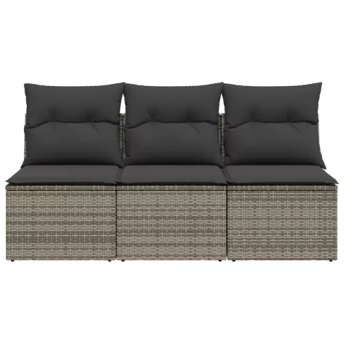  3 személyes szürke polyrattan kerti kanapé párnával