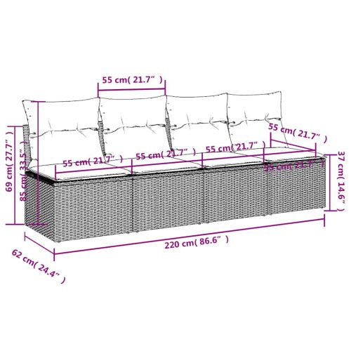  | Kerti kanapé | párnával Szürke 220 x 62 x 69cm polirattan