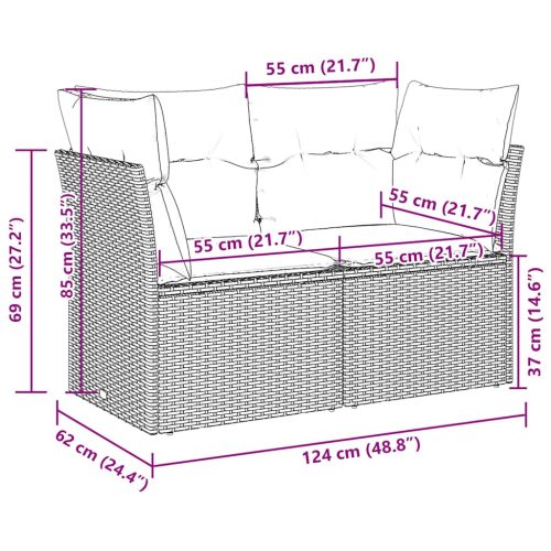  2 személyes világosszürke polyrattan kerti kanapé párnával