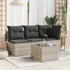  világosszürke polyrattan üveglapos kerti asztal 55x55x37 cm