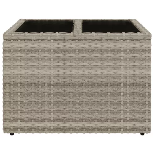  világosszürke polyrattan üveglapos kerti asztal 55x55x37 cm