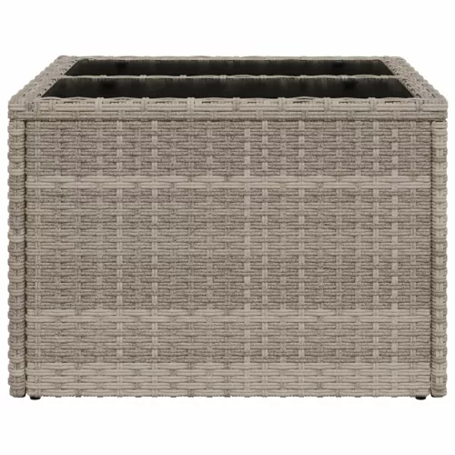  világosszürke polyrattan üveglapos kerti asztal 55x55x37 cm