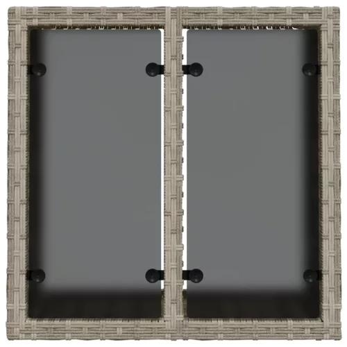 világosszürke polyrattan üveglapos kerti asztal 55x55x37 cm