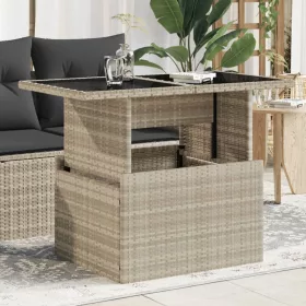  szürke polyrattan üveglapos kerti asztal 100x55x73 cm