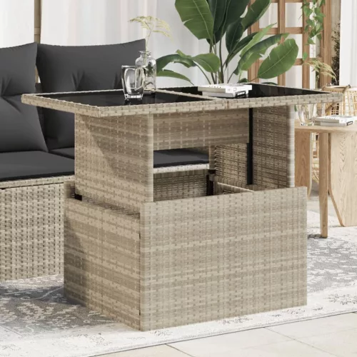  szürke polyrattan üveglapos kerti asztal 100x55x73 cm