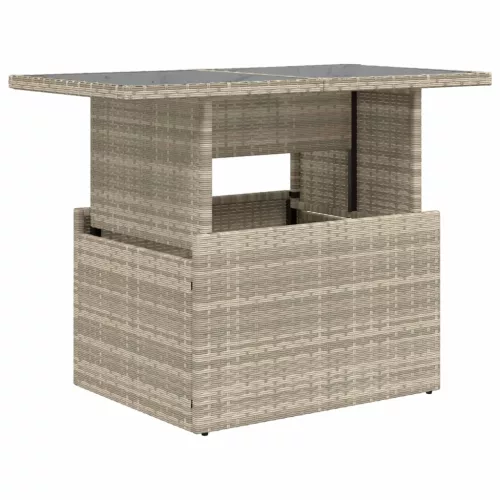  szürke polyrattan üveglapos kerti asztal 100x55x73 cm