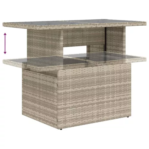  szürke polyrattan üveglapos kerti asztal 100x55x73 cm
