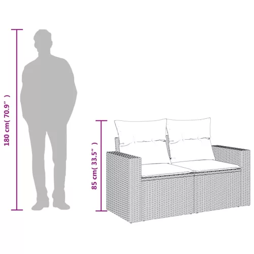  2 személyes világosszürke polyrattan kerti kanapé párnával