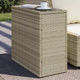   világosszürke polyrattan kerti kisasztal üveg lappal58x27,5x55cm