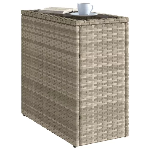 világosszürke polyrattan kerti kisasztal üveg lappal58x27,5x55cm