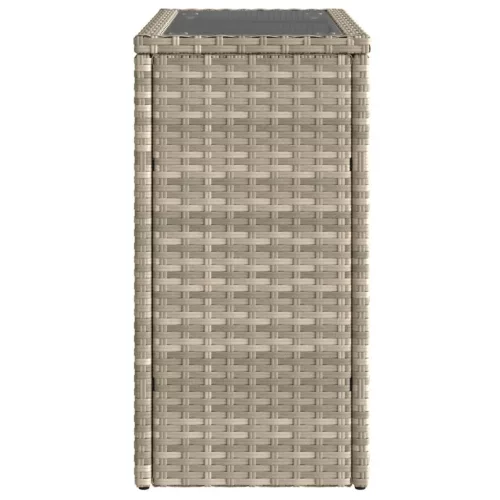 világosszürke polyrattan kerti kisasztal üveg lappal58x27,5x55cm