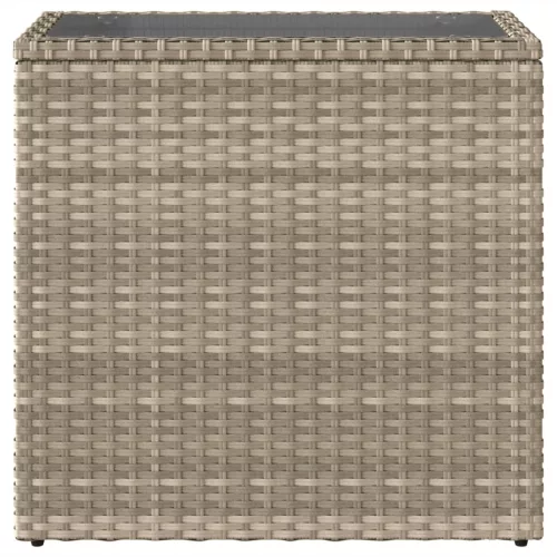 világosszürke polyrattan kerti kisasztal üveg lappal58x27,5x55cm