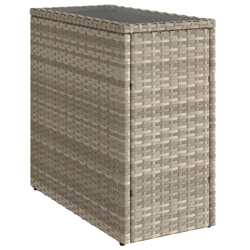világosszürke polyrattan kerti kisasztal üveg lappal58x27,5x55cm