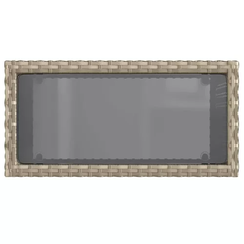 világosszürke polyrattan kerti kisasztal üveg lappal58x27,5x55cm