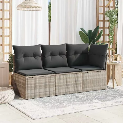  világosszürke polyrattan karfa nélküli kerti kanapé párnával