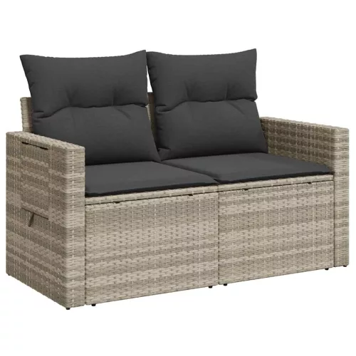  2 személyes világosszürke polyrattan kerti kanapé párnával