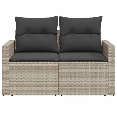  2 személyes világosszürke polyrattan kerti kanapé párnával