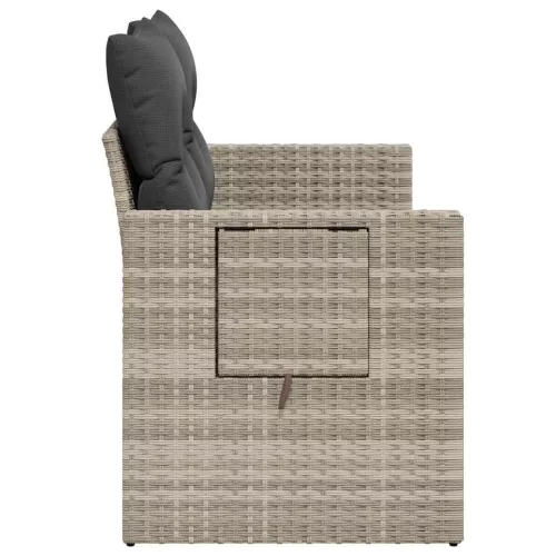  2 személyes világosszürke polyrattan kerti kanapé párnával