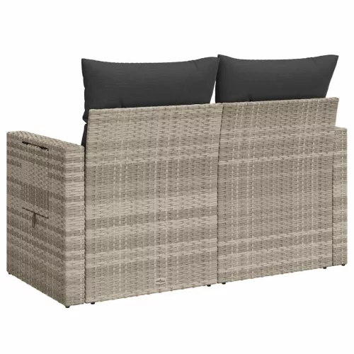  2 személyes világosszürke polyrattan kerti kanapé párnával