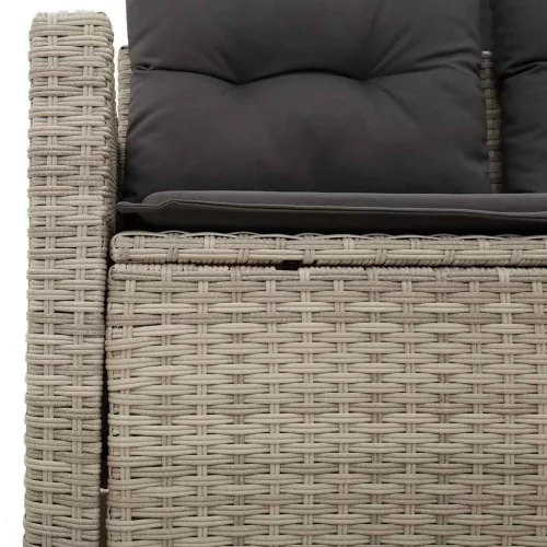  2 személyes világosszürke polyrattan kerti kanapé párnával