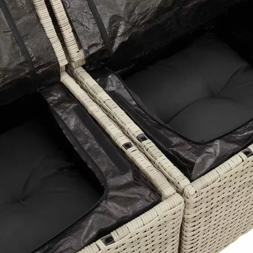  2 személyes világosszürke polyrattan kerti kanapé párnával
