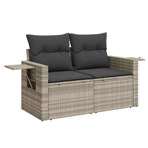  2 személyes világosszürke polyrattan kerti kanapé párnával