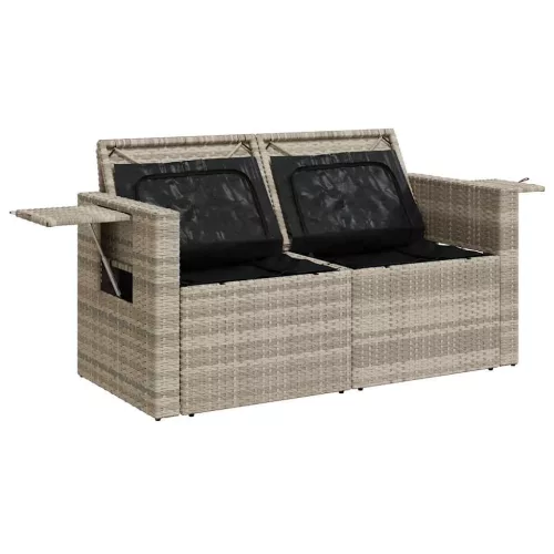  2 személyes világosszürke polyrattan kerti kanapé párnával