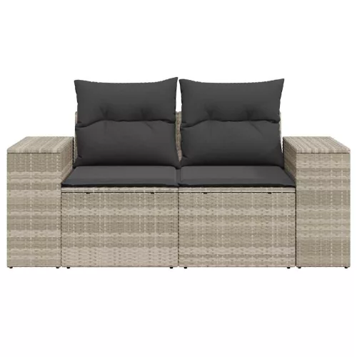  2 személyes világosszürke polyrattan kerti kanapé párnával