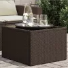  barna polyrattan üveglapos kerti asztal 55 x 55 x 37 cm
