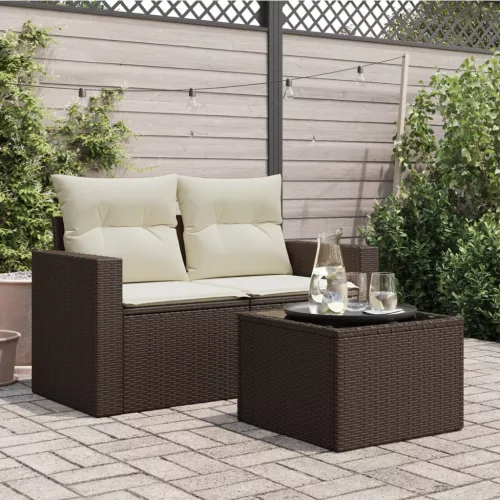  barna polyrattan üveglapos kerti asztal 55 x 55 x 37 cm