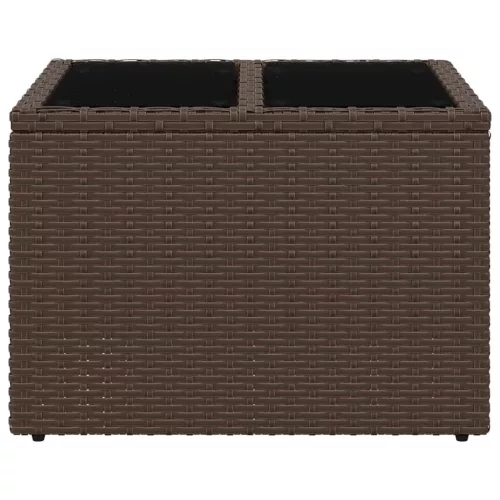  barna polyrattan üveglapos kerti asztal 55 x 55 x 37 cm