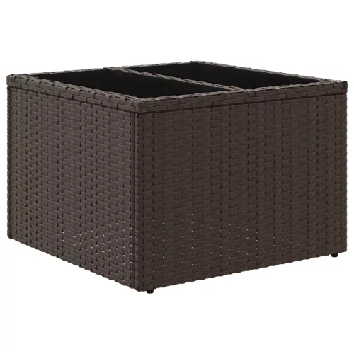  barna polyrattan üveglapos kerti asztal 55 x 55 x 37 cm