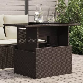  barna polyrattan üveglapos kerti asztal 100 x 55 x 73 cm