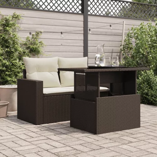  barna polyrattan üveglapos kerti asztal 100 x 55 x 73 cm