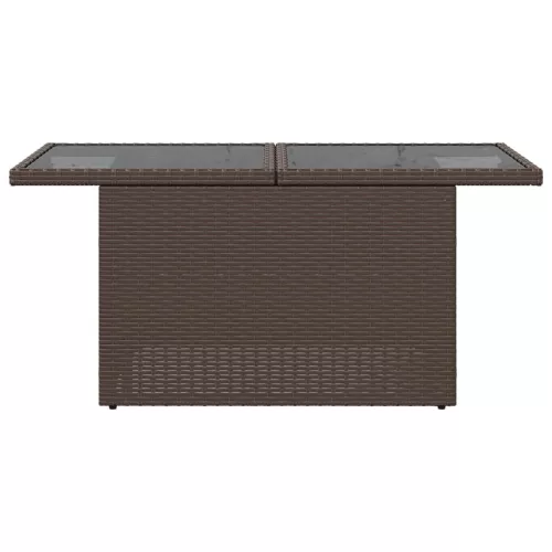  barna polyrattan üveglapos kerti asztal 100 x 55 x 73 cm