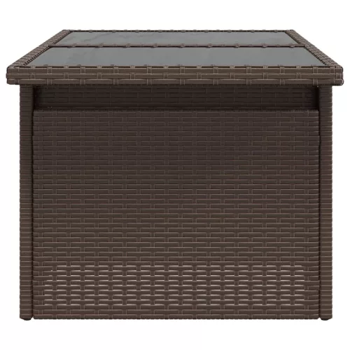 barna polyrattan üveglapos kerti asztal 100 x 55 x 73 cm