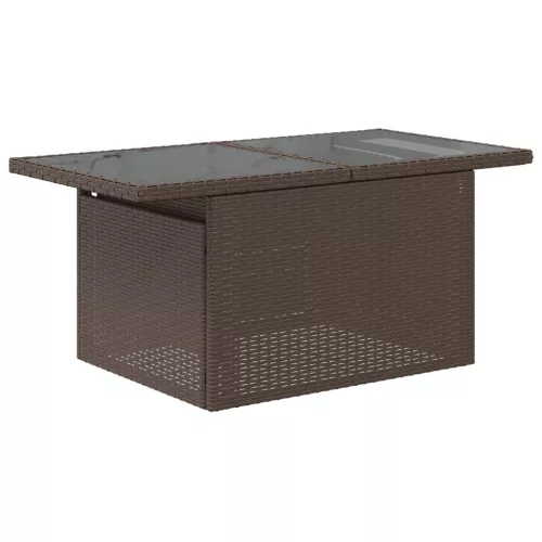  barna polyrattan üveglapos kerti asztal 100 x 55 x 73 cm