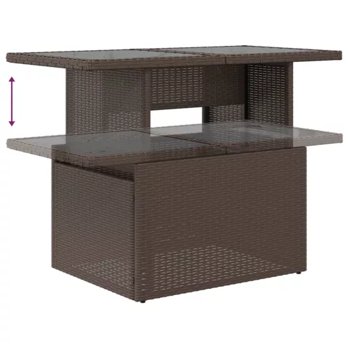  barna polyrattan üveglapos kerti asztal 100 x 55 x 73 cm