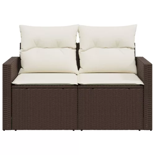  2 személyes barna polyrattan kerti kanapé párnával