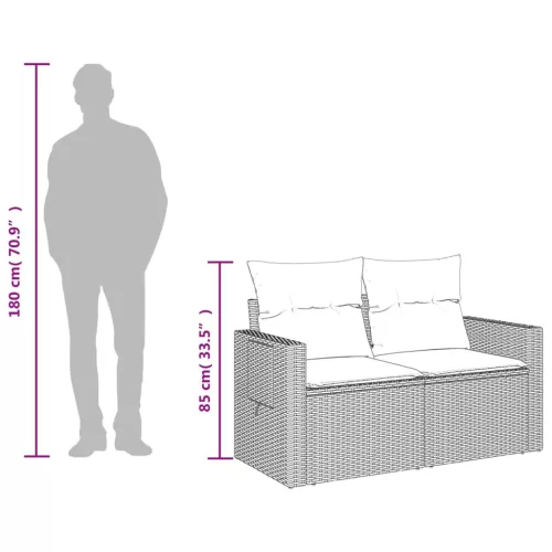  2 személyes barna polyrattan kerti kanapé párnával