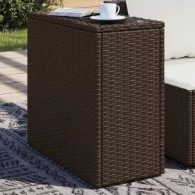    barna polyrattan kerti kisasztal üveg lappal 58 x 27,5 x 55 cm