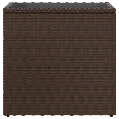  barna polyrattan kerti kisasztal üveg lappal 58 x 27,5 x 55 cm
