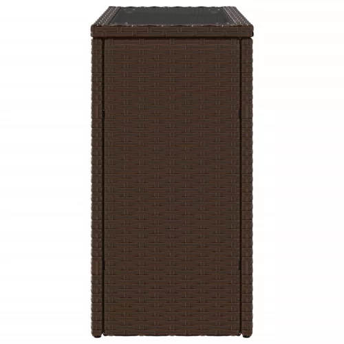  barna polyrattan kerti kisasztal üveg lappal 58 x 27,5 x 55 cm
