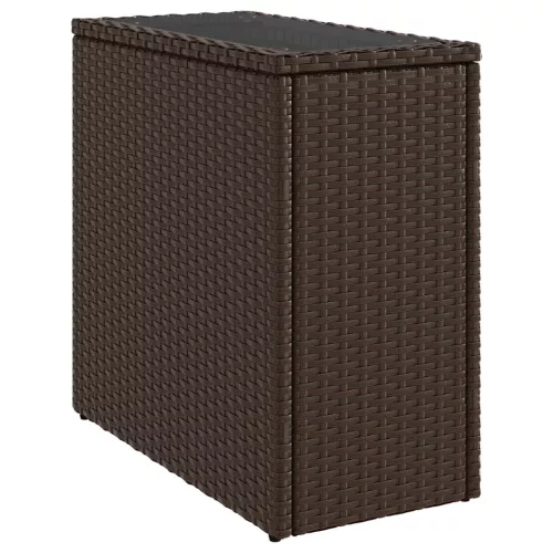  barna polyrattan kerti kisasztal üveg lappal 58 x 27,5 x 55 cm