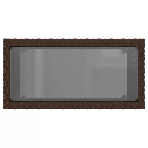  barna polyrattan kerti kisasztal üveg lappal 58 x 27,5 x 55 cm