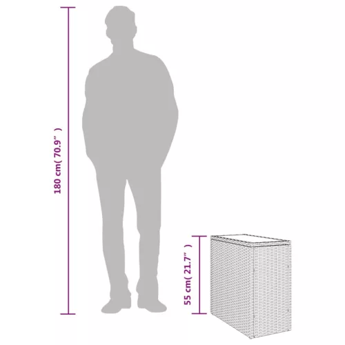  barna polyrattan kerti kisasztal üveg lappal 58 x 27,5 x 55 cm