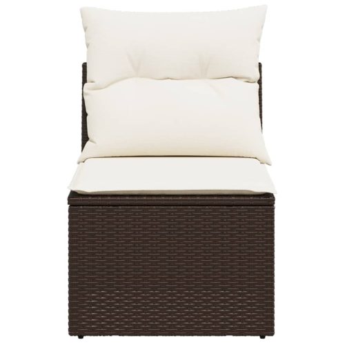  barna polyrattan karfa nélküli kerti kanapé párnával