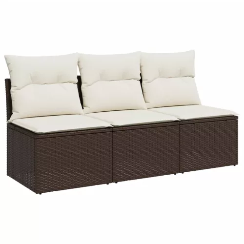  3 személyes barna polyrattan kerti kanapé párnával